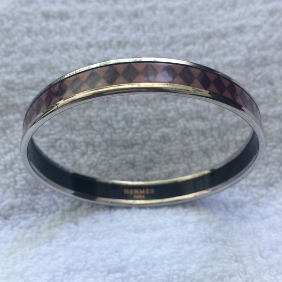 Hermès Maroon & Rose Narrow Enamel Bangle Bracelet - Picture 3 of 7